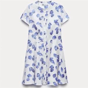 Zara White Dress with Blue Floral Motif